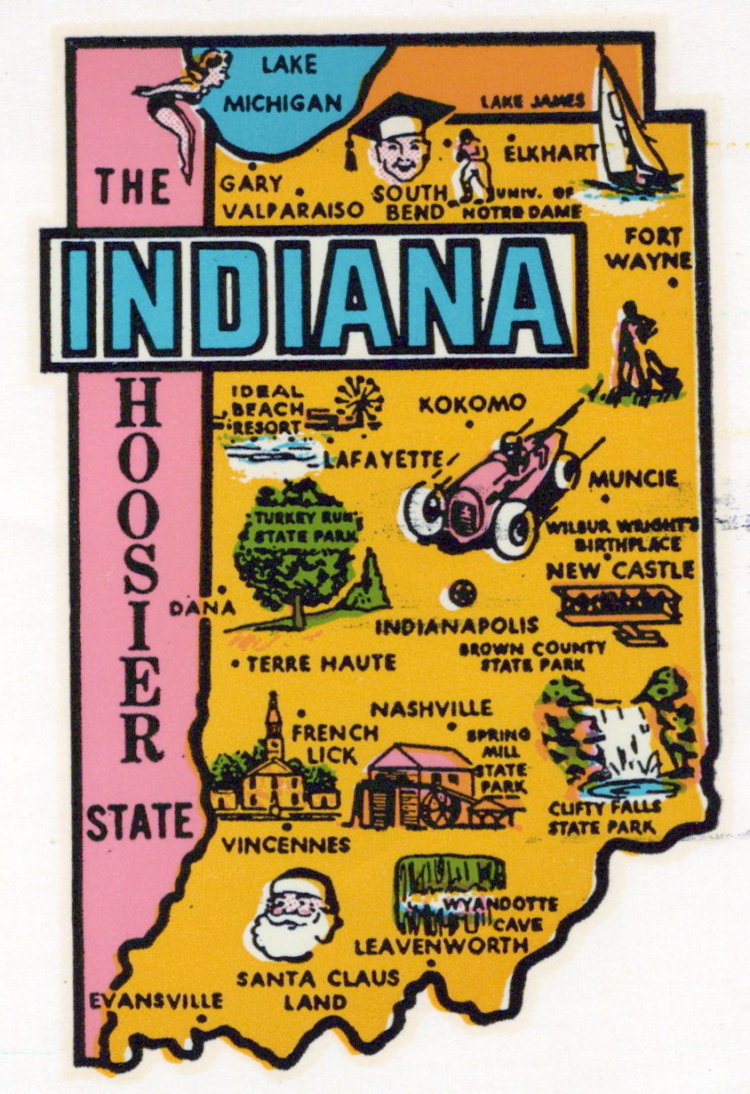 (image for) Indiana (3) The Hoosiers State Type III Vintage Vacation Stickers